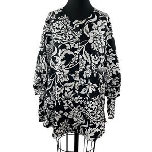 PERSONA BY MARINA RINALDI Black White Floral Print Fiero Button Down Top 14 NEW